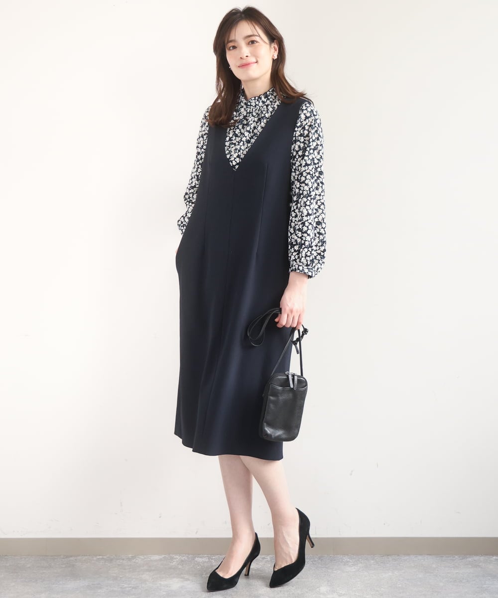 FIEDD21120 OFUON le MK(オフオン　ル　エムケー) サイドパール調釦デザインVネックジャンパースカート/洗える/WEB限定サイズあり ベージュ