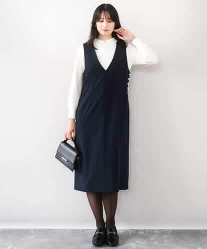 FIEDD21120 OFUON le MK サイドパール調釦デザインVネックジャンパースカート/洗える/WEB限定サイズあり