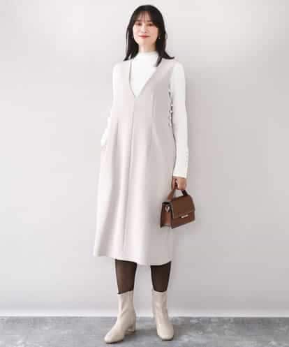 FIEDD21120 OFUON le MK サイドパール調釦デザインVネックジャンパースカート/洗える/WEB限定サイズあり