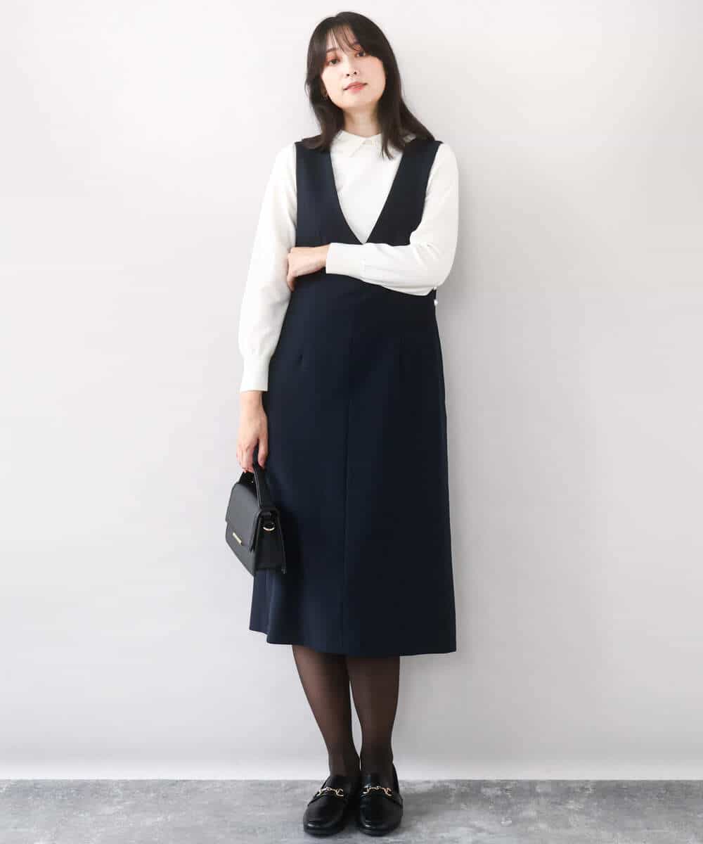 FIEDD21120 OFUON le MK(オフオン ル エムケー) サイドパール調釦デザインVネックジャンパースカート/洗える/WEB限定サイズあり ベージュ