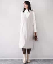 FIEDD21120 OFUON le MK(オフオン ル エムケー) サイドパール調釦デザインVネックジャンパースカート/洗える/WEB限定サイズあり ベージュ