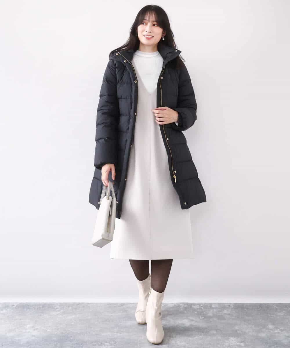 FIEDD21120 OFUON le MK(オフオン ル エムケー) サイドパール調釦デザインVネックジャンパースカート/洗える/WEB限定サイズあり ベージュ