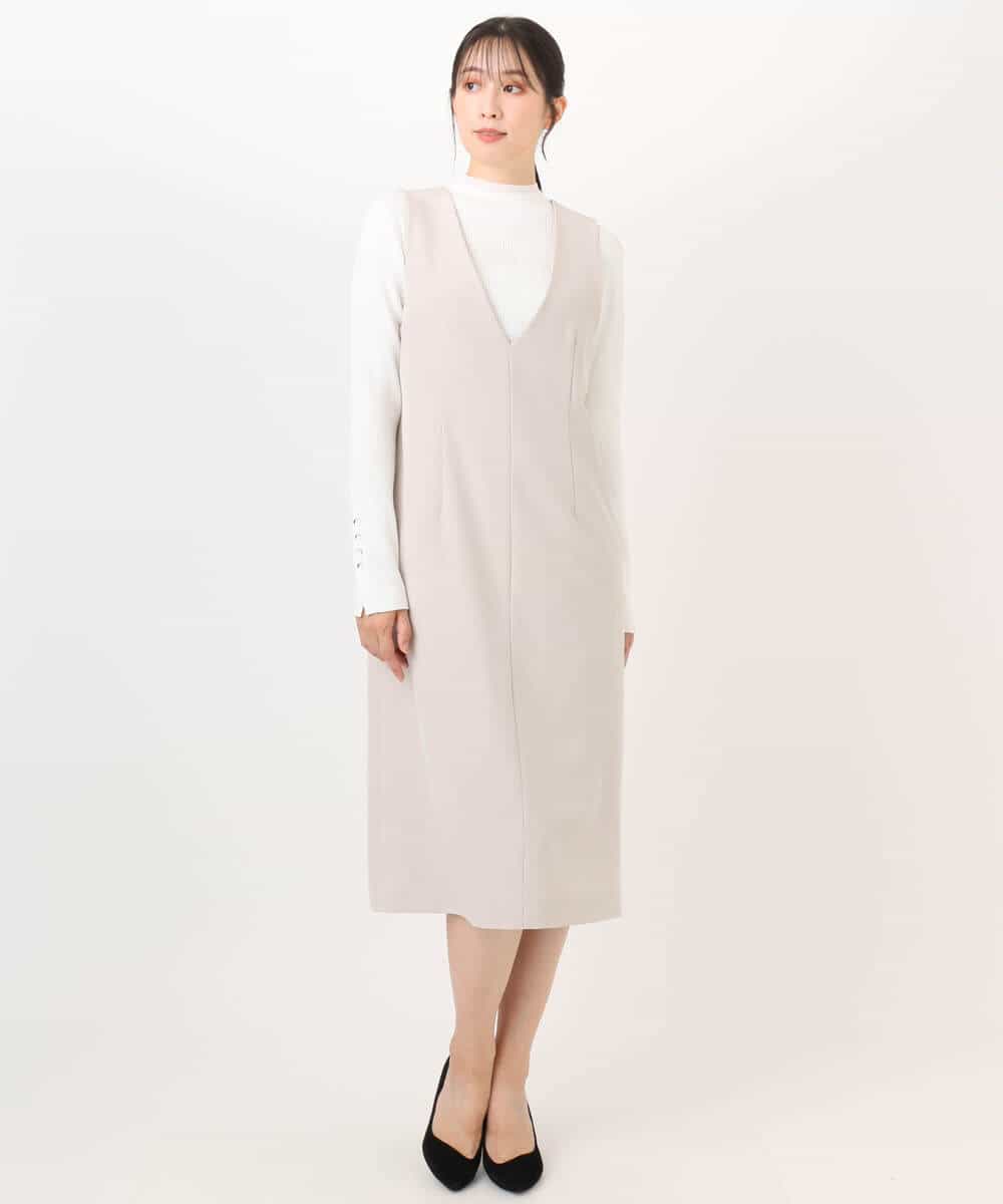 FIEDD21120 OFUON le MK(オフオン ル エムケー) サイドパール調釦デザインVネックジャンパースカート/洗える/WEB限定サイズあり ベージュ