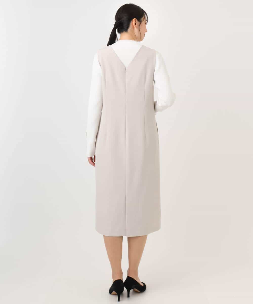 FIEDD21120 OFUON le MK(オフオン ル エムケー) サイドパール調釦デザインVネックジャンパースカート/洗える/WEB限定サイズあり ベージュ