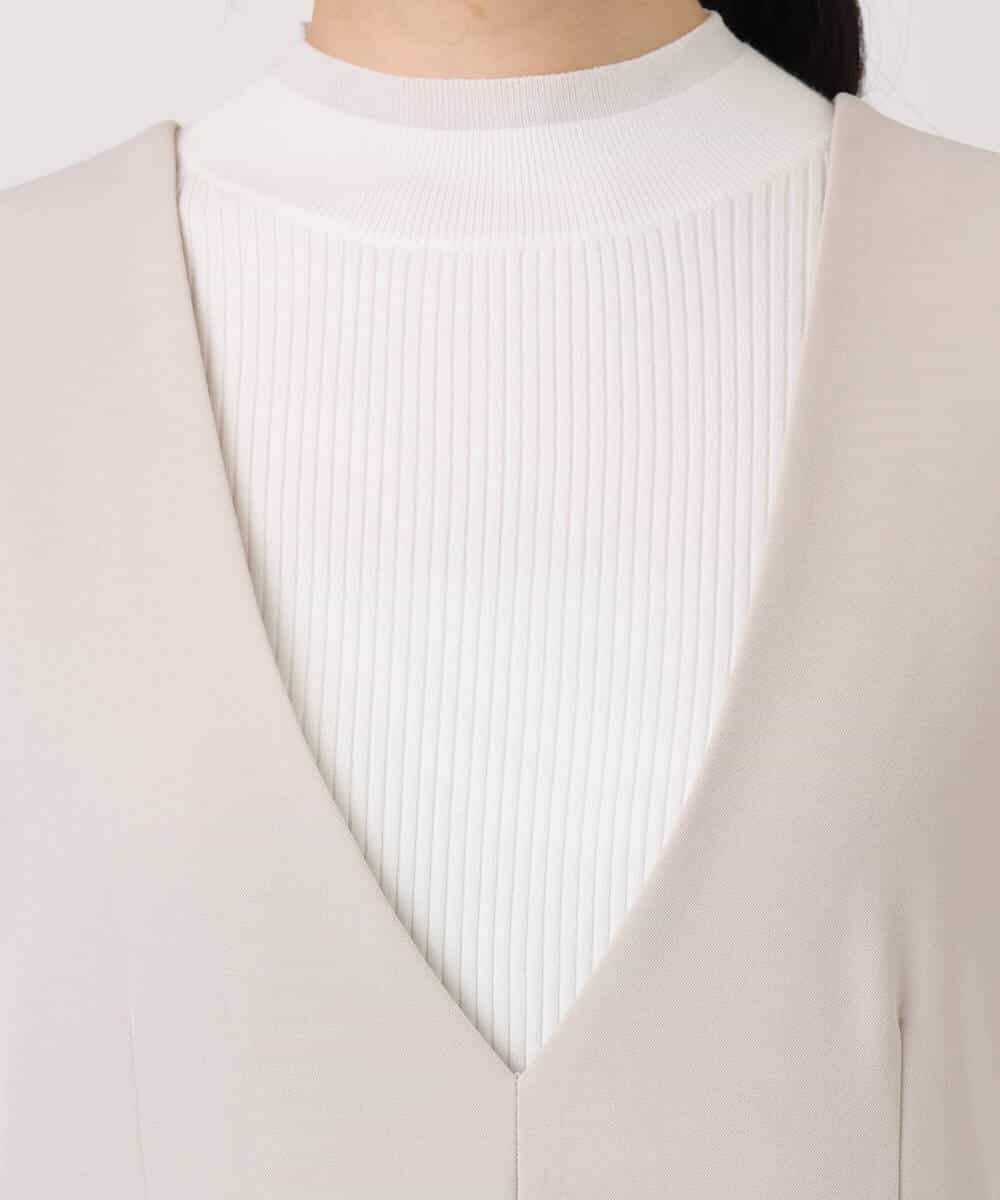 FIEDD21120 OFUON le MK(オフオン ル エムケー) サイドパール調釦デザインVネックジャンパースカート/洗える/WEB限定サイズあり ベージュ