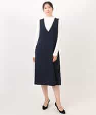 FIEDD21120 OFUON le MK(オフオン ル エムケー) サイドパール調釦デザインVネックジャンパースカート/洗える/WEB限定サイズあり ベージュ