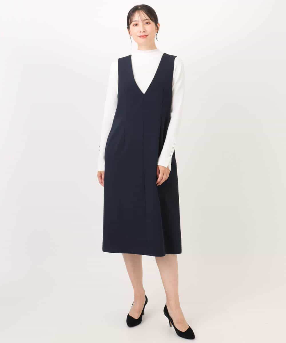 FIEDD21120 OFUON le MK(オフオン ル エムケー) サイドパール調釦デザインVネックジャンパースカート/洗える/WEB限定サイズあり ベージュ