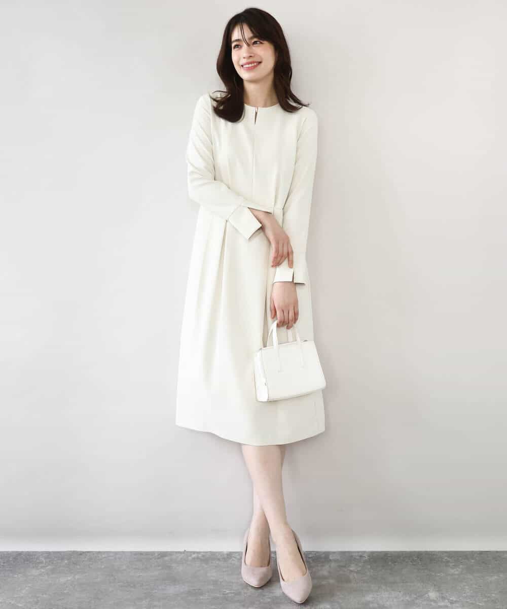 FIEFD05110 OFUON le MK(オフオン　ル　エムケー) ウエストタックワンピース/洗える/WEB限定サイズあり アイボリー