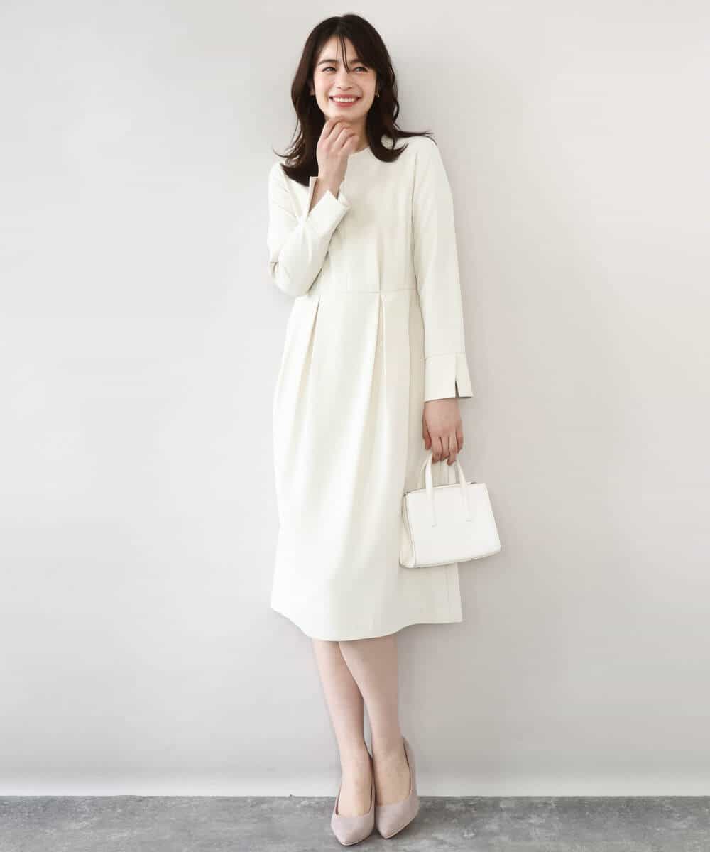 FIEFD05110 OFUON le MK(オフオン　ル　エムケー) ウエストタックワンピース/洗える/WEB限定サイズあり アイボリー