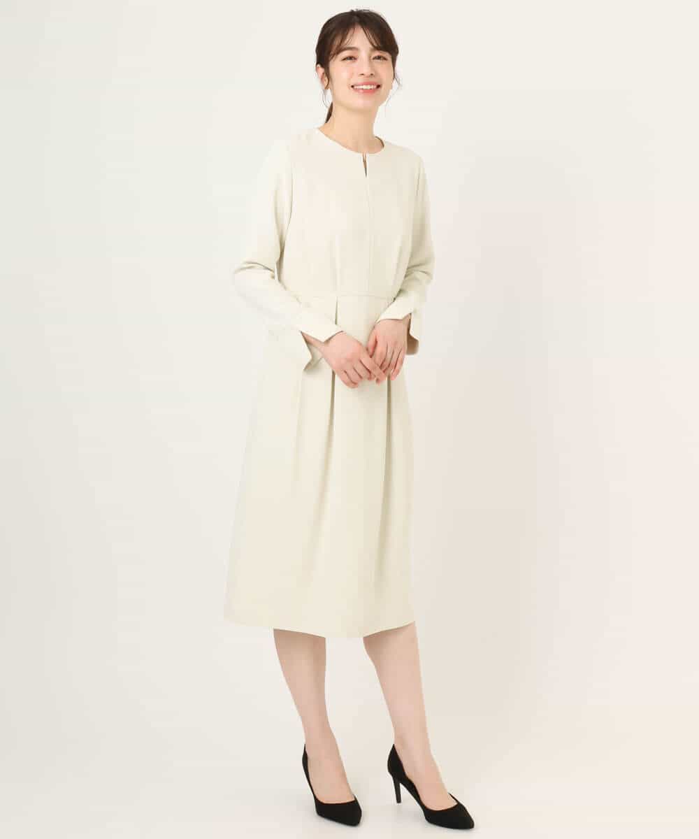 FIEFD05110 OFUON le MK(オフオン　ル　エムケー) ウエストタックワンピース/洗える/WEB限定サイズあり アイボリー