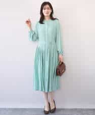 FIEFD09120 OFUON le MK(オフオン　ル　エムケー) プリーツジョーゼットワンピース/洗える/WEB限定サイズあり ダークグレー