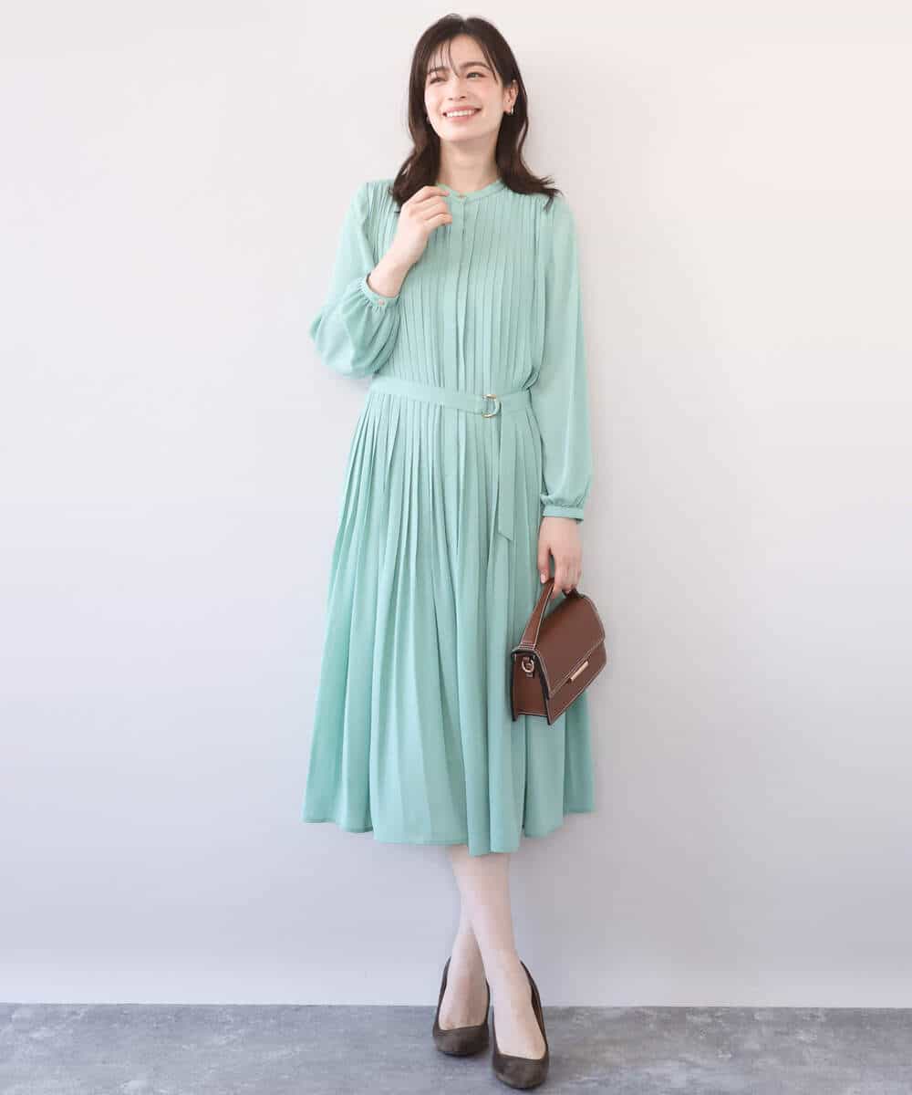 FIEFD09120 OFUON le MK(オフオン　ル　エムケー) プリーツジョーゼットワンピース/洗える/WEB限定サイズあり ダークグレー