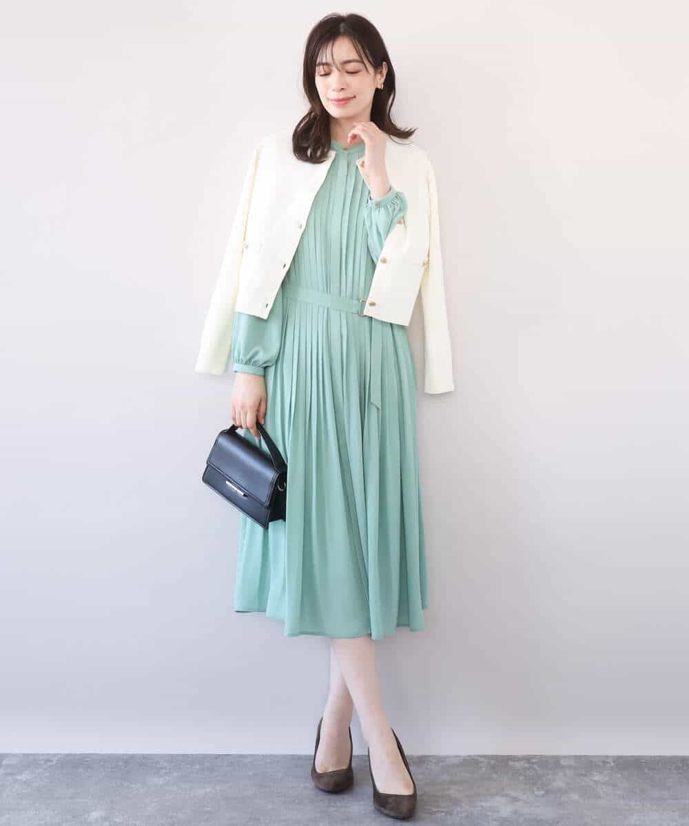 FIEFD09120 OFUON le MK(オフオン　ル　エムケー) プリーツジョーゼットワンピース/洗える/WEB限定サイズあり ダークグレー