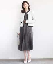 FIEFD09120 OFUON le MK(オフオン　ル　エムケー) プリーツジョーゼットワンピース/洗える/WEB限定サイズあり ダークグレー