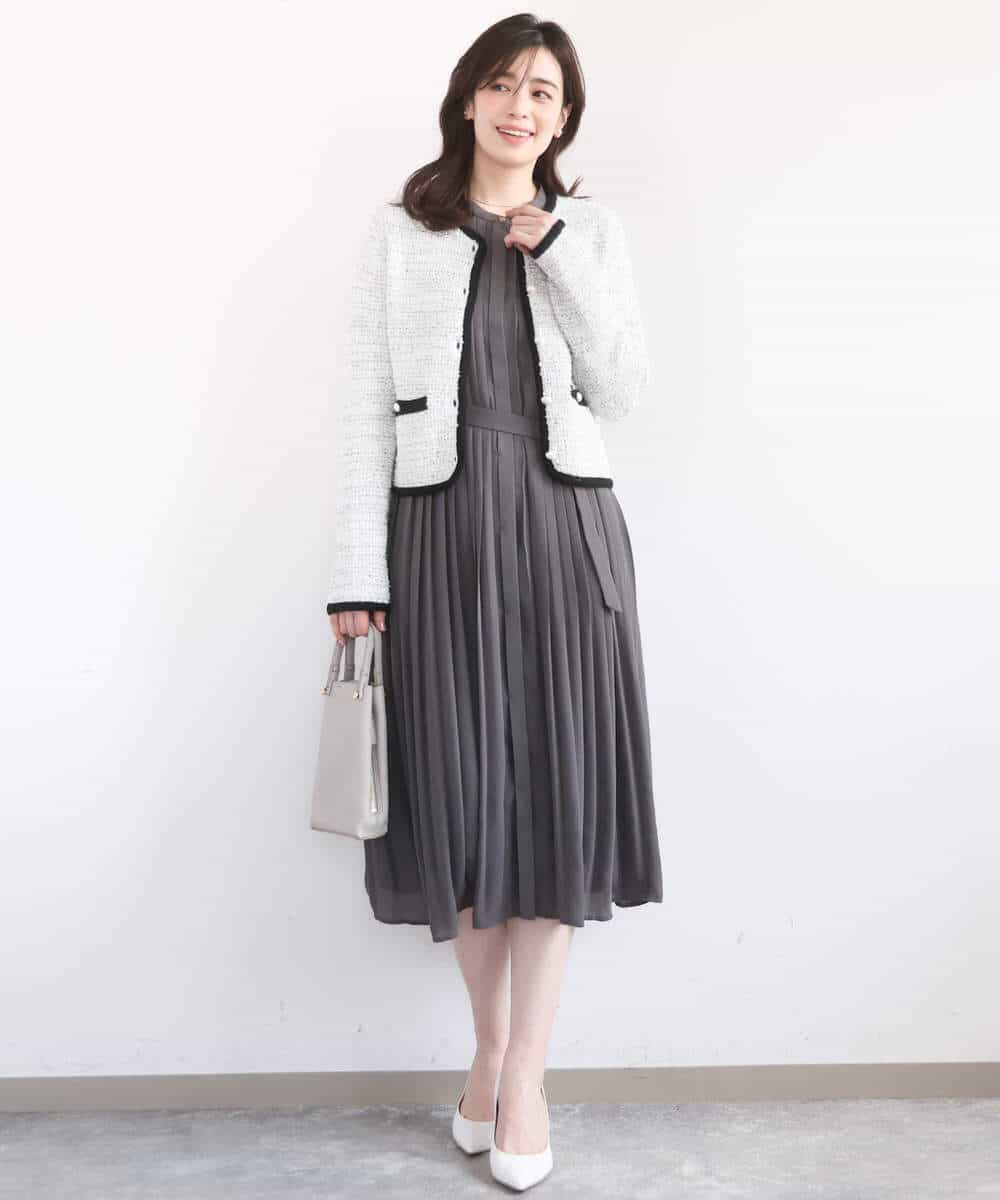 FIEFD09120 OFUON le MK(オフオン　ル　エムケー) プリーツジョーゼットワンピース/洗える/WEB限定サイズあり ダークグレー