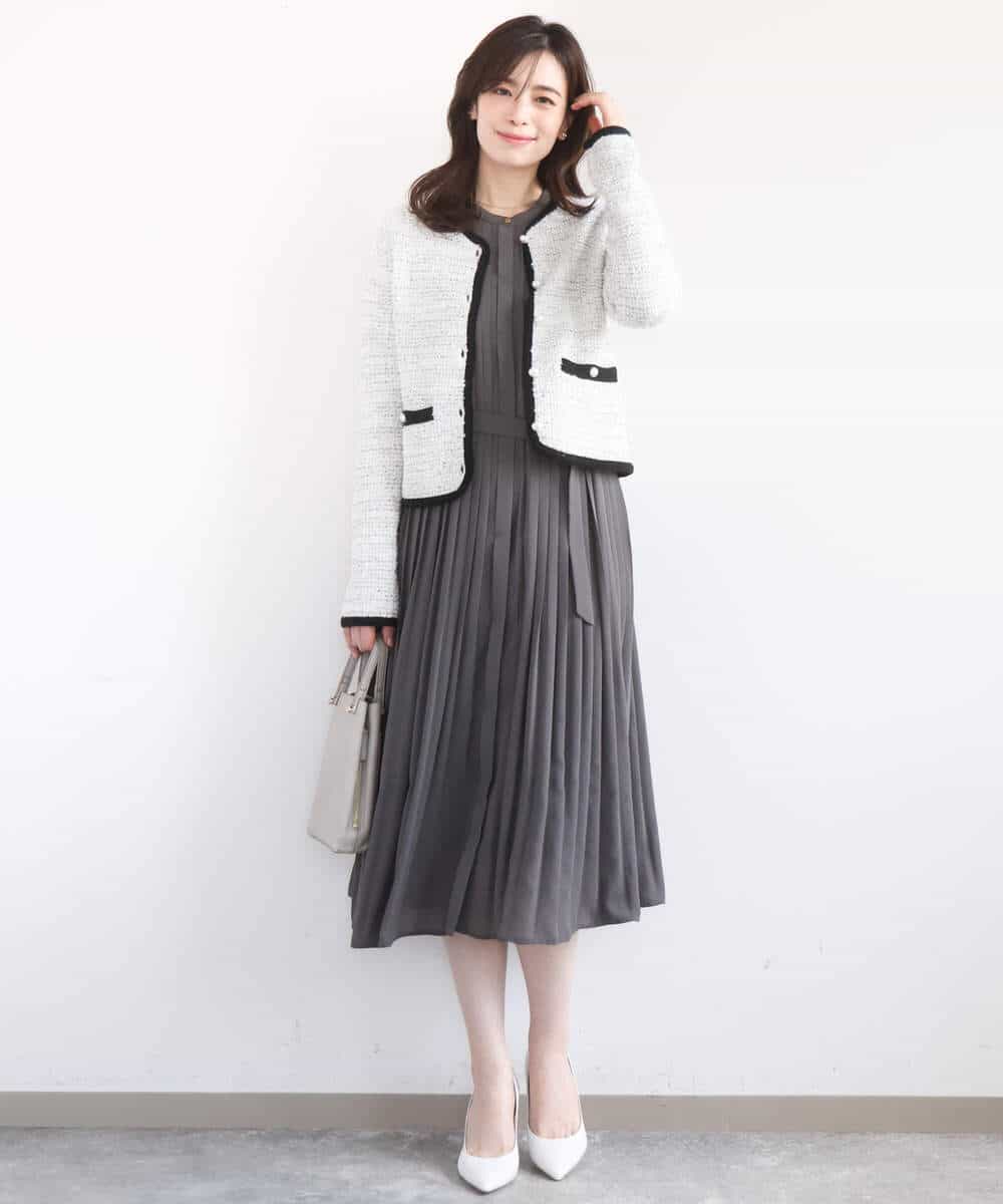 FIEFD09120 OFUON le MK(オフオン　ル　エムケー) プリーツジョーゼットワンピース/洗える/WEB限定サイズあり ダークグレー