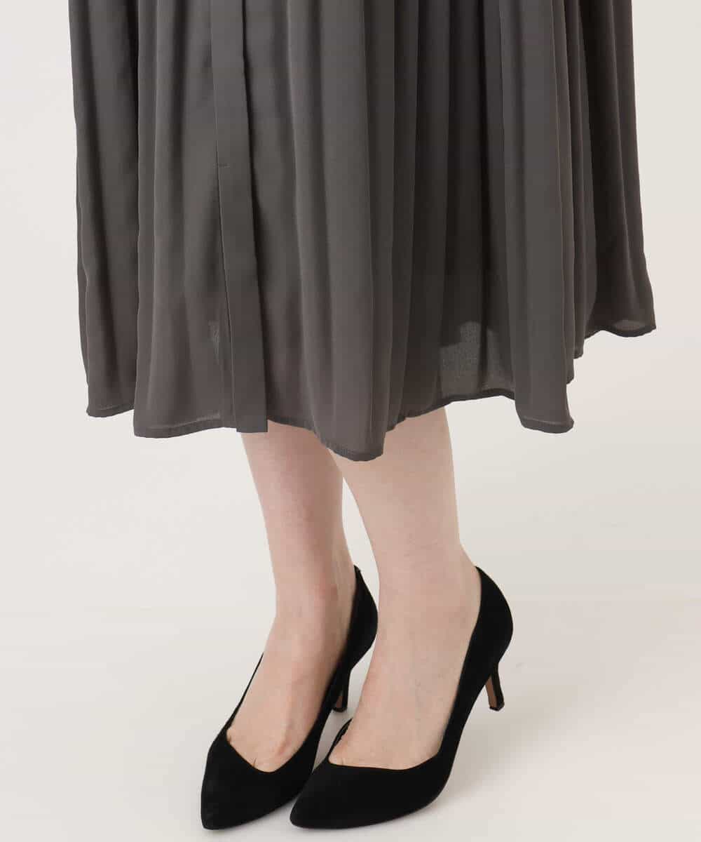 FIEFD09120 OFUON le MK(オフオン　ル　エムケー) プリーツジョーゼットワンピース/洗える/WEB限定サイズあり ダークグレー