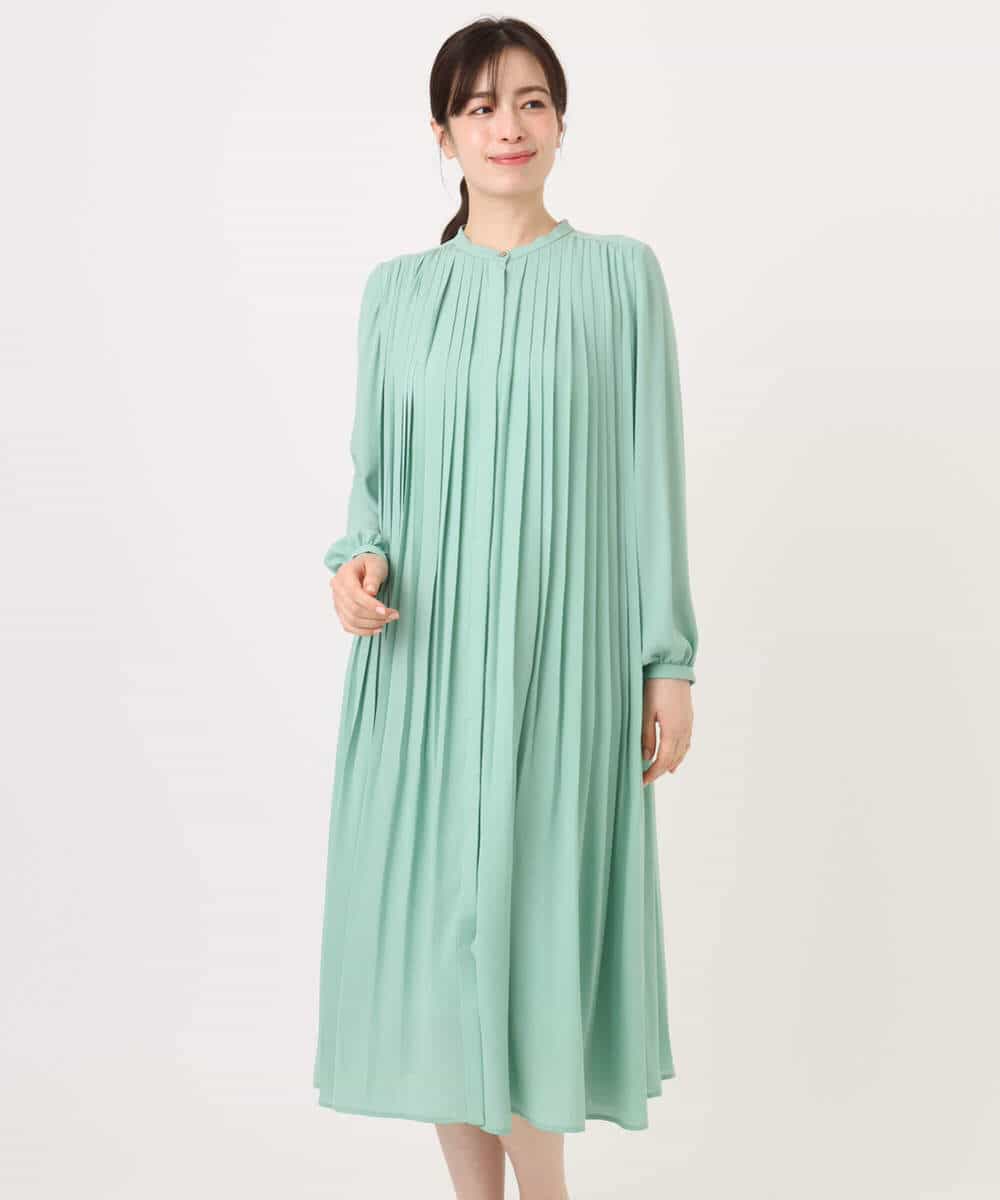 FIEFD09120 OFUON le MK(オフオン　ル　エムケー) プリーツジョーゼットワンピース/洗える/WEB限定サイズあり ダークグレー