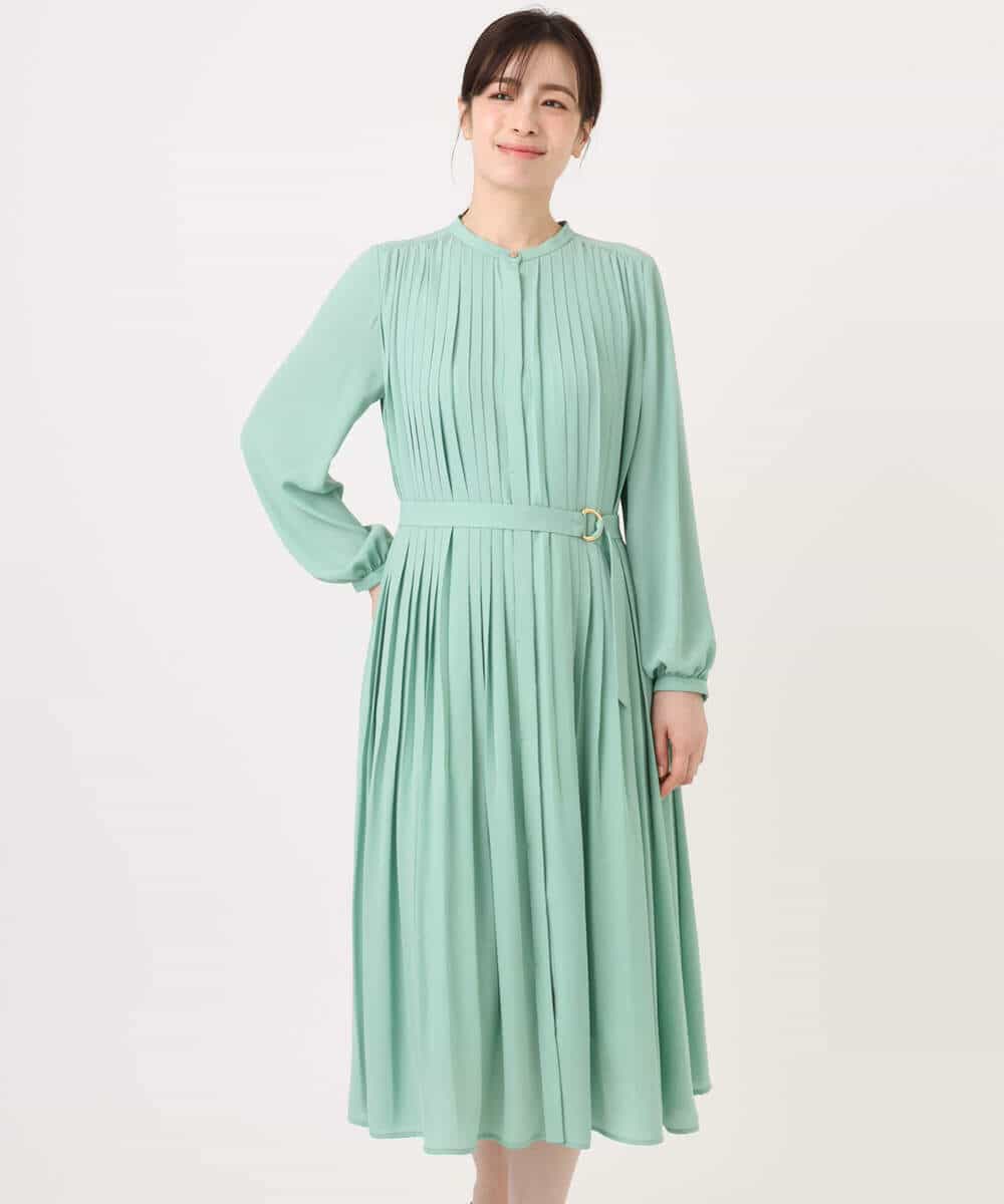 FIEFD09120 OFUON le MK(オフオン　ル　エムケー) プリーツジョーゼットワンピース/洗える/WEB限定サイズあり ダークグレー