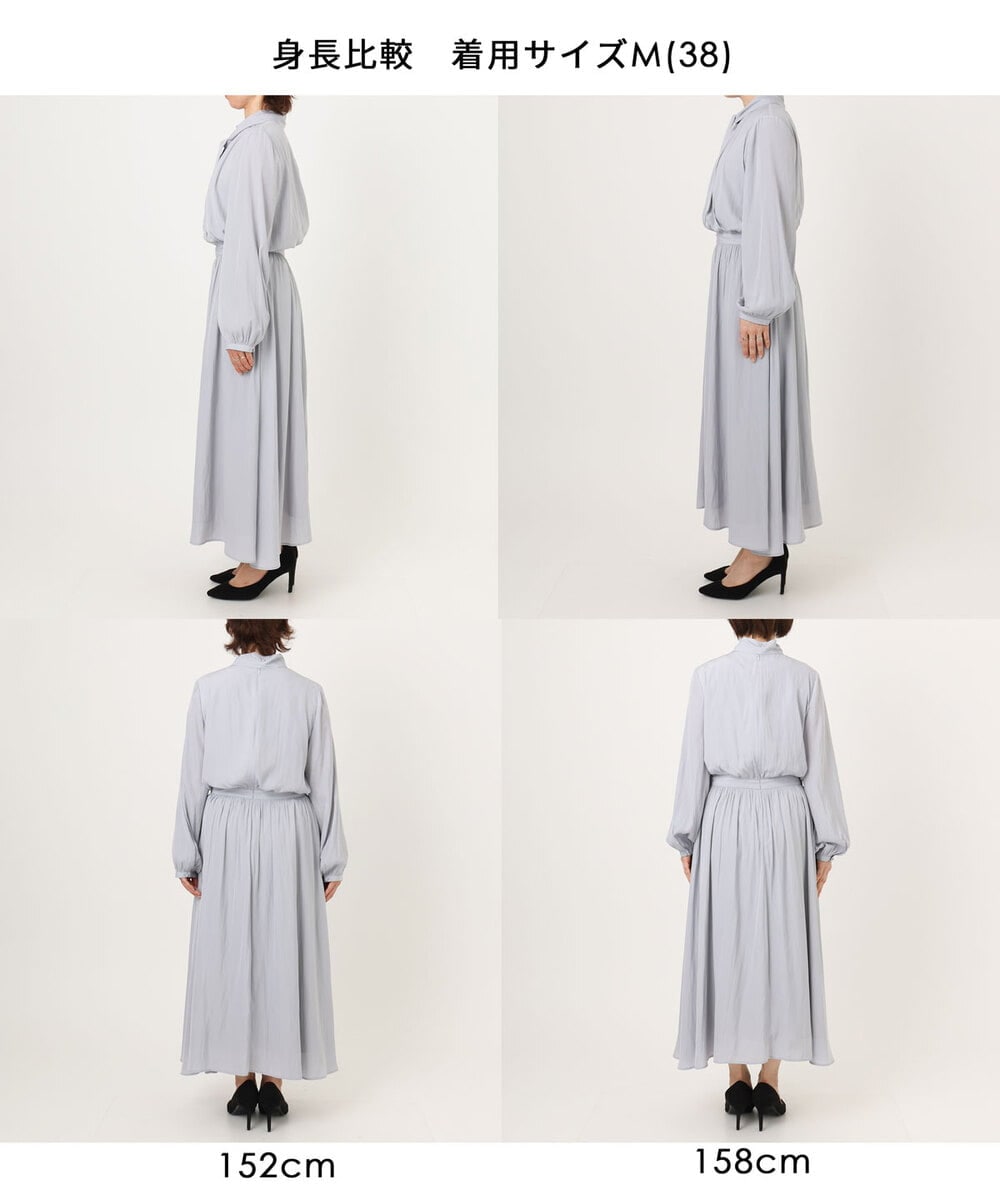 FIEFD13110 OFUON le MK(オフオン　ル　エムケー) パウダーサテン ボウタイワンピース/洗える/WEB限定サイズあり グレイッシュブルー