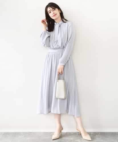FIEFD13110 OFUON le MK パウダーサテン ボウタイワンピース/洗える/WEB限定サイズあり