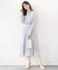 FIEFD13110 OFUON le MK(オフオン　ル　エムケー) パウダーサテン ボウタイワンピース/洗える/WEB限定サイズあり グレイッシュブルー