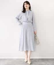 FIEFD13110 OFUON le MK(オフオン　ル　エムケー) パウダーサテン ボウタイワンピース/洗える/WEB限定サイズあり グレイッシュブルー