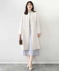 FIEFD13110 OFUON le MK(オフオン　ル　エムケー) パウダーサテン ボウタイワンピース/洗える/WEB限定サイズあり グレイッシュブルー