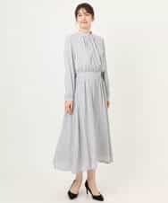 FIEFD13110 OFUON le MK(オフオン　ル　エムケー) パウダーサテン ボウタイワンピース/洗える/WEB限定サイズあり グレイッシュブルー