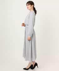 FIEFD13110 OFUON le MK(オフオン　ル　エムケー) パウダーサテン ボウタイワンピース/洗える/WEB限定サイズあり グレイッシュブルー