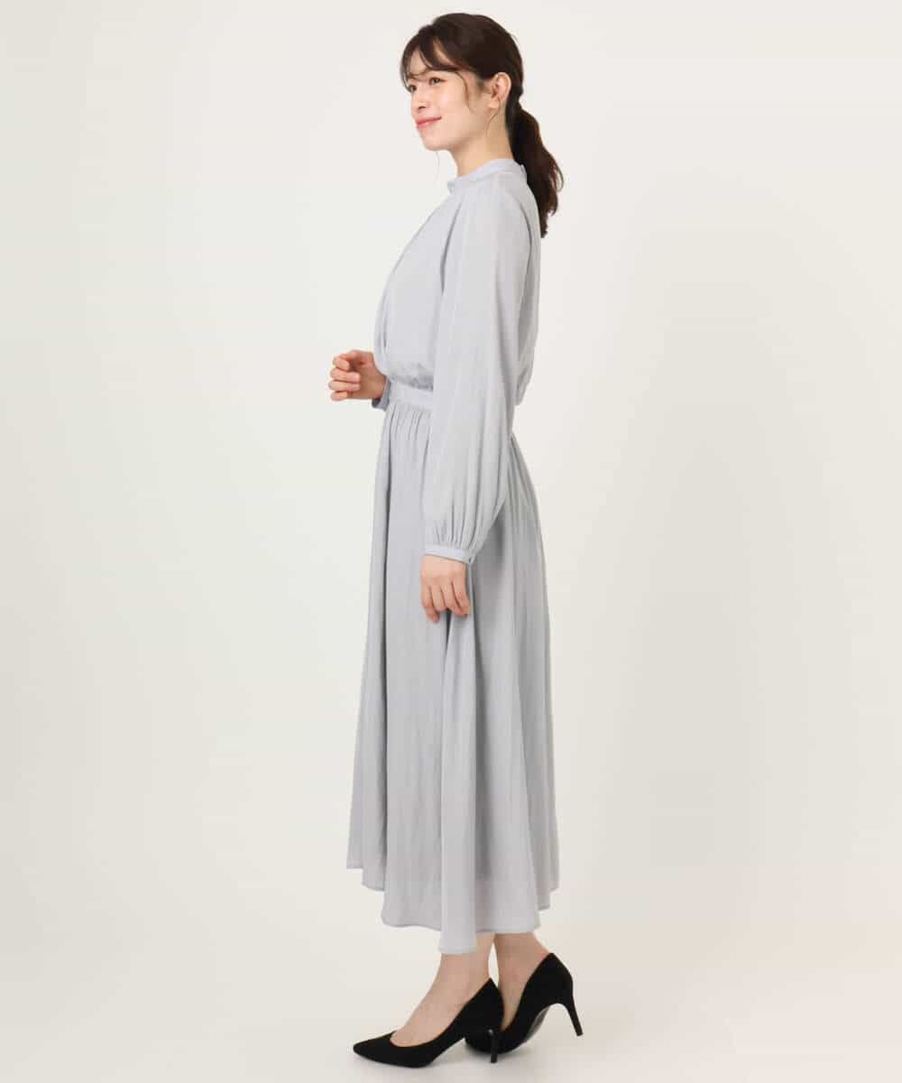 FIEFD13110 OFUON le MK(オフオン　ル　エムケー) パウダーサテン ボウタイワンピース/洗える/WEB限定サイズあり グレイッシュブルー