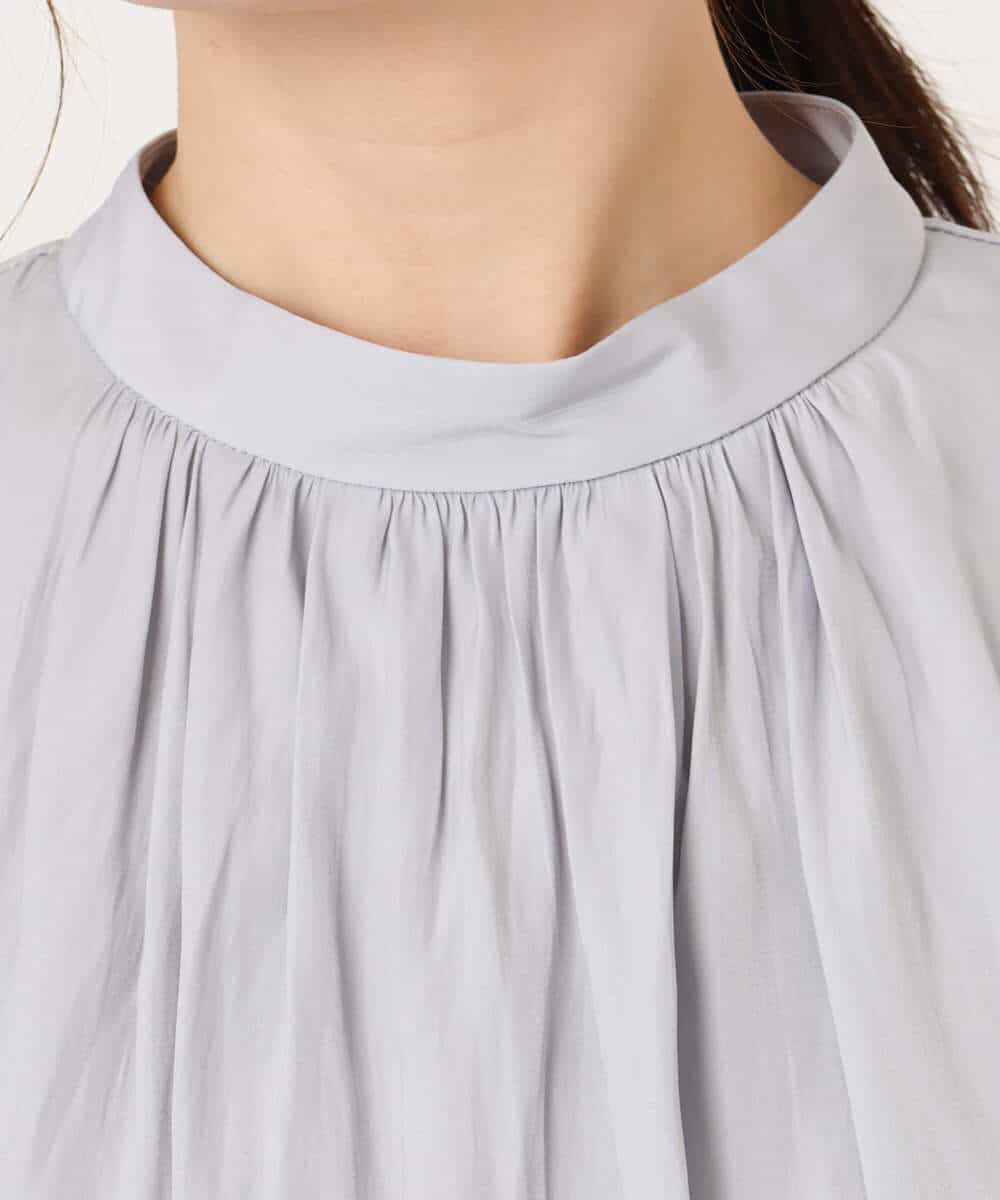 FIEFD13110 OFUON le MK(オフオン　ル　エムケー) パウダーサテン ボウタイワンピース/洗える/WEB限定サイズあり グレイッシュブルー