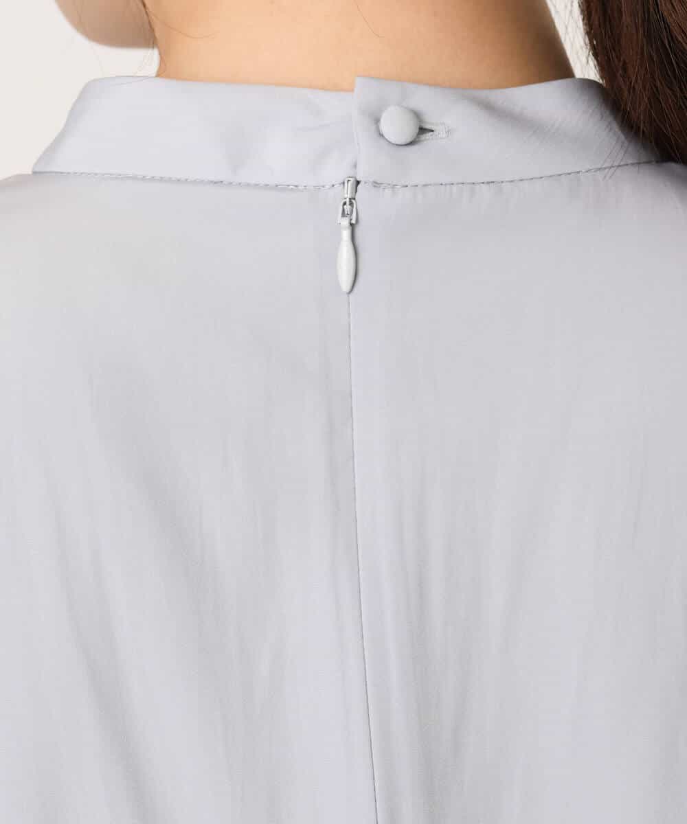 FIEFD13110 OFUON le MK(オフオン　ル　エムケー) パウダーサテン ボウタイワンピース/洗える/WEB限定サイズあり グレイッシュブルー