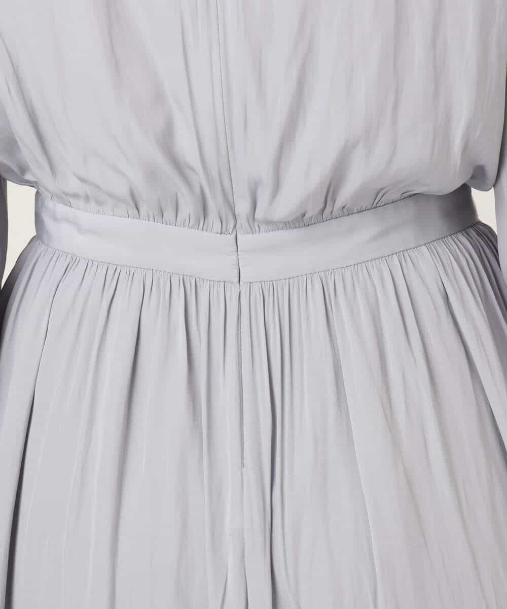 FIEFD13110 OFUON le MK(オフオン　ル　エムケー) パウダーサテン ボウタイワンピース/洗える/WEB限定サイズあり グレイッシュブルー