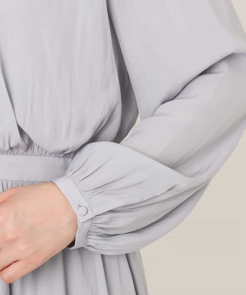 FIEFD13110 OFUON le MK(オフオン　ル　エムケー) パウダーサテン ボウタイワンピース/洗える/WEB限定サイズあり グレイッシュブルー