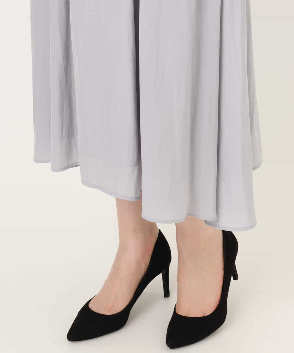 FIEFD13110 OFUON le MK(オフオン　ル　エムケー) パウダーサテン ボウタイワンピース/洗える/WEB限定サイズあり グレイッシュブルー