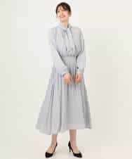 FIEFD13110 OFUON le MK(オフオン　ル　エムケー) パウダーサテン ボウタイワンピース/洗える/WEB限定サイズあり グレイッシュブルー