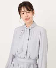 FIEFD13110 OFUON le MK(オフオン　ル　エムケー) パウダーサテン ボウタイワンピース/洗える/WEB限定サイズあり グレイッシュブルー