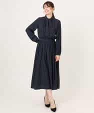 FIEFD13110 OFUON le MK(オフオン　ル　エムケー) パウダーサテン ボウタイワンピース/洗える/WEB限定サイズあり グレイッシュブルー