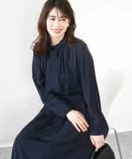 FIEFD13110 OFUON le MK(オフオン　ル　エムケー) パウダーサテン ボウタイワンピース/洗える/WEB限定サイズあり ネイビー