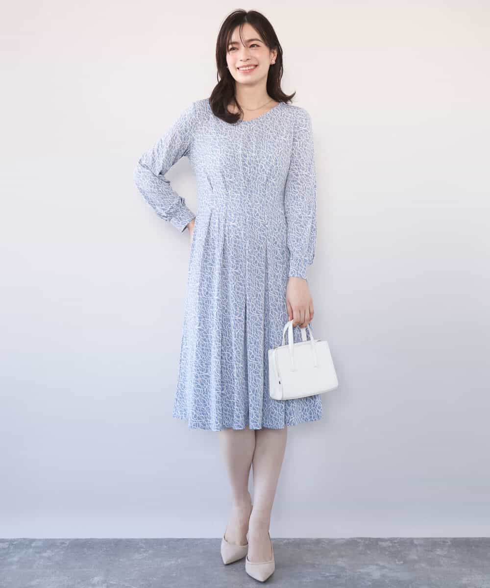 FIEFD41100 OFUON le MK(オフオン　ル　エムケー) カリグラフィープリント ジャージワンピース/洗える/WEB限定サイズあり ライトブルー