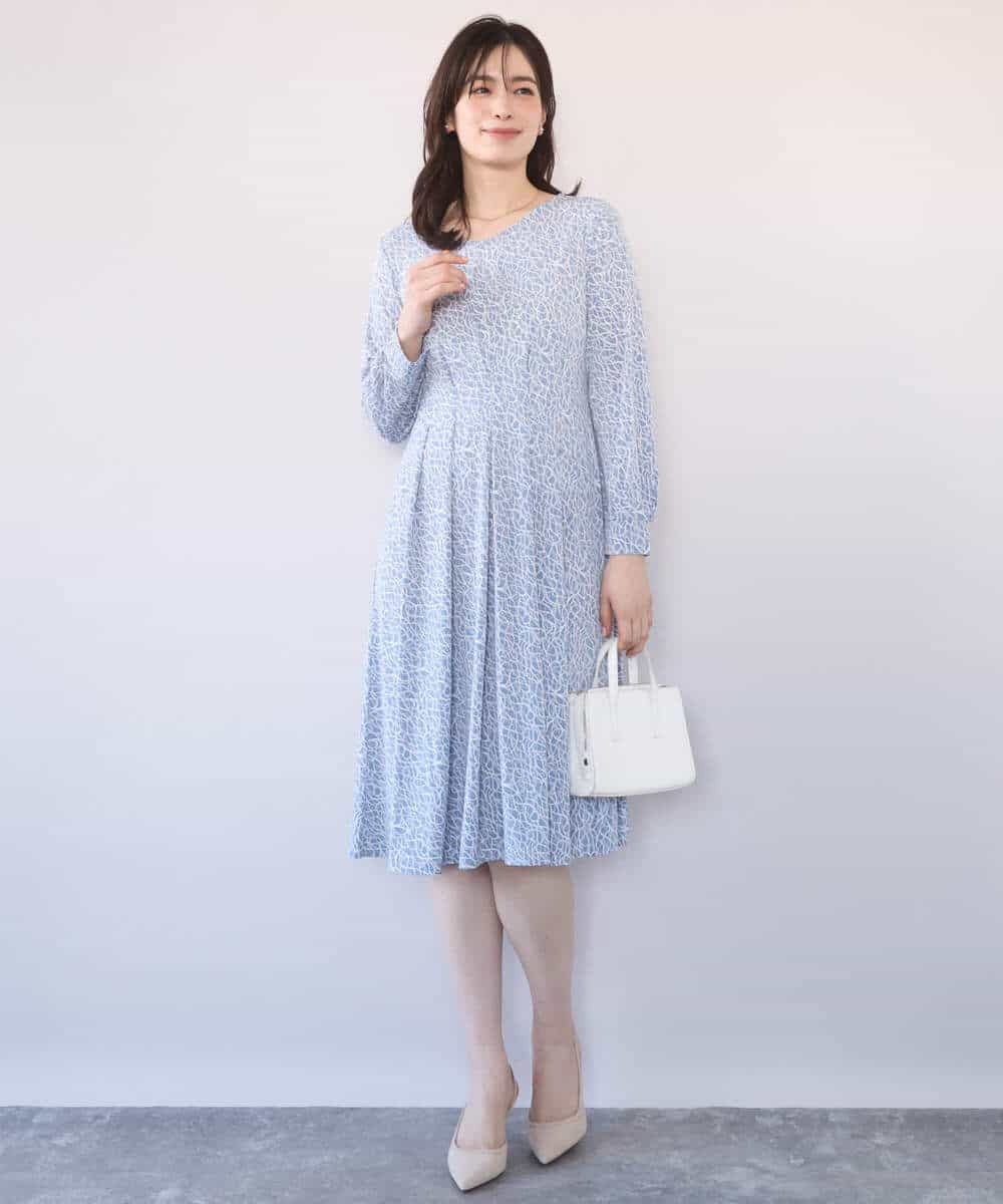 FIEFD41100 OFUON le MK(オフオン　ル　エムケー) カリグラフィープリント ジャージワンピース/洗える/WEB限定サイズあり ネイビー