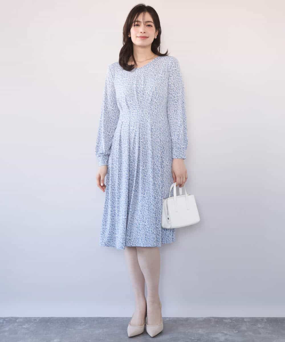 FIEFD41100 OFUON le MK(オフオン　ル　エムケー) カリグラフィープリント ジャージワンピース/洗える/WEB限定サイズあり ネイビー