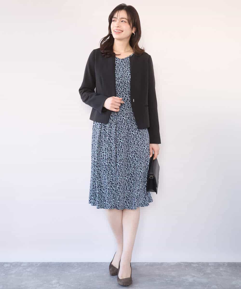 FIEFD41100 OFUON le MK(オフオン　ル　エムケー) カリグラフィープリント ジャージワンピース/洗える/WEB限定サイズあり ネイビー