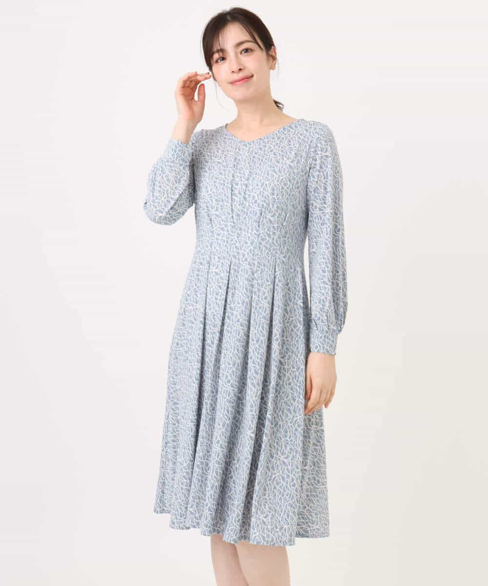 FIEFD41100 OFUON le MK(オフオン　ル　エムケー) カリグラフィープリント ジャージワンピース/洗える/WEB限定サイズあり ネイビー