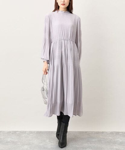 FIEFV53100  シフォンジョーゼットフリルネックプリーツワンピース/洗える