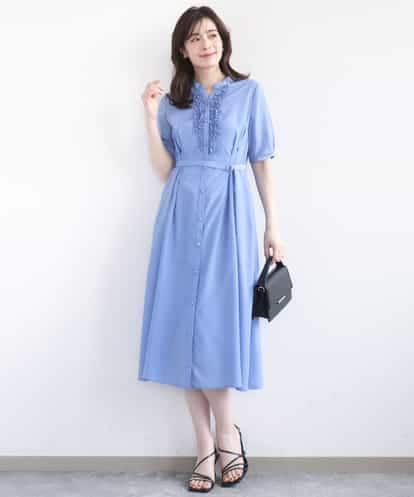 FIEGD16120 OFUON le MK フロントフリルキーネックワンピース/洗える/WEB限定サイズあり