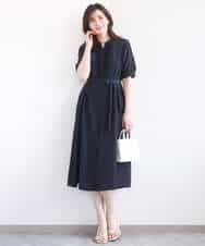 FIEGD16120 OFUON le MK(オフオン　ル　エムケー) フロントフリルキーネックワンピース/洗える/WEB限定サイズあり ブルー