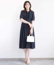 FIEGD16120 OFUON le MK(オフオン　ル　エムケー) フロントフリルキーネックワンピース/洗える/WEB限定サイズあり ブルー