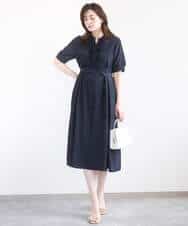 FIEGD16120 OFUON le MK(オフオン　ル　エムケー) フロントフリルキーネックワンピース/洗える/WEB限定サイズあり ブルー